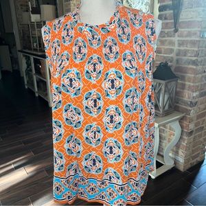 Crown Ivy Size XL Top Blue Orange Sleeveless Scoop Neck Button On Neck